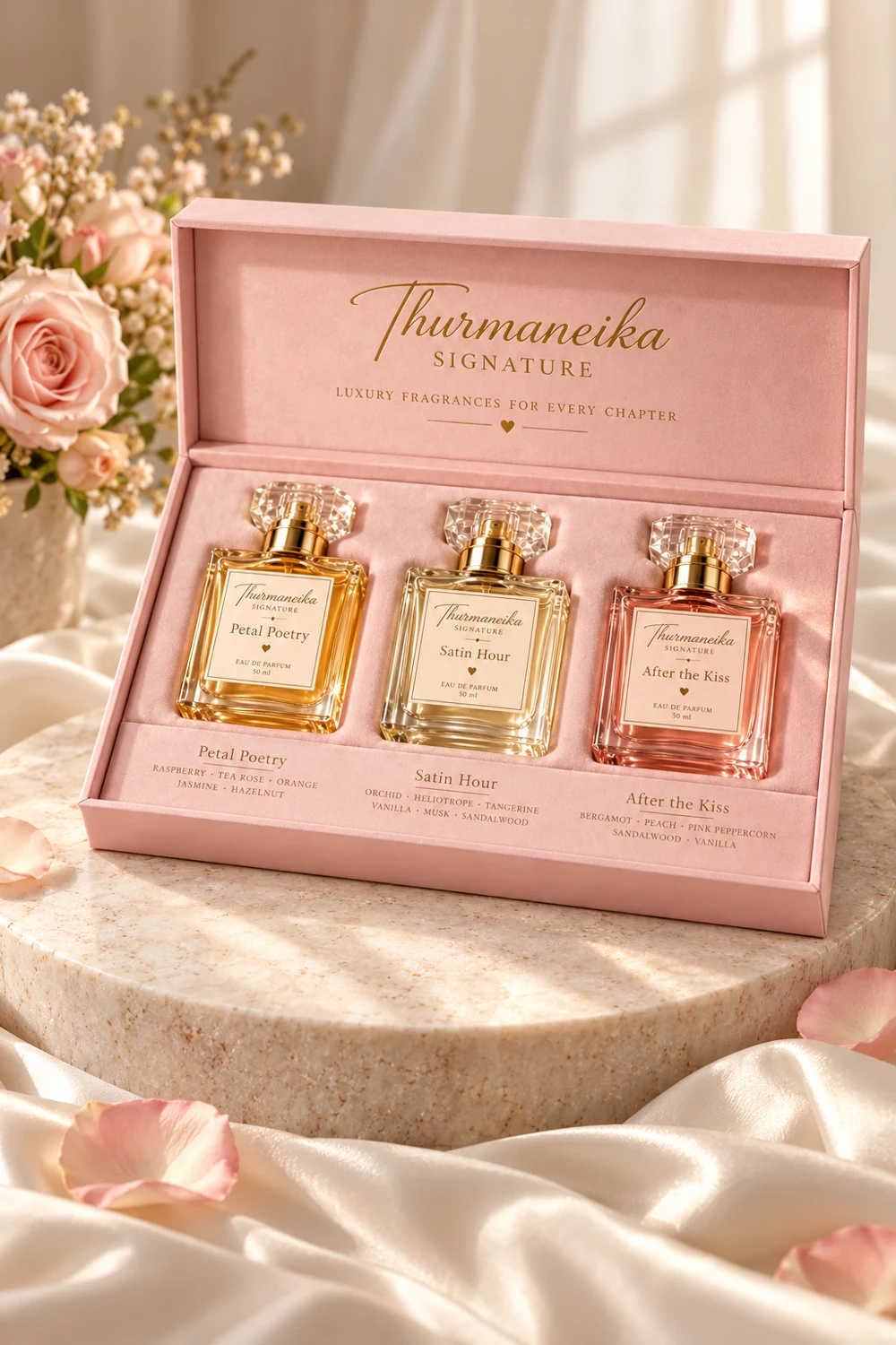 Open blush Signature Collection gift set with three perfumes